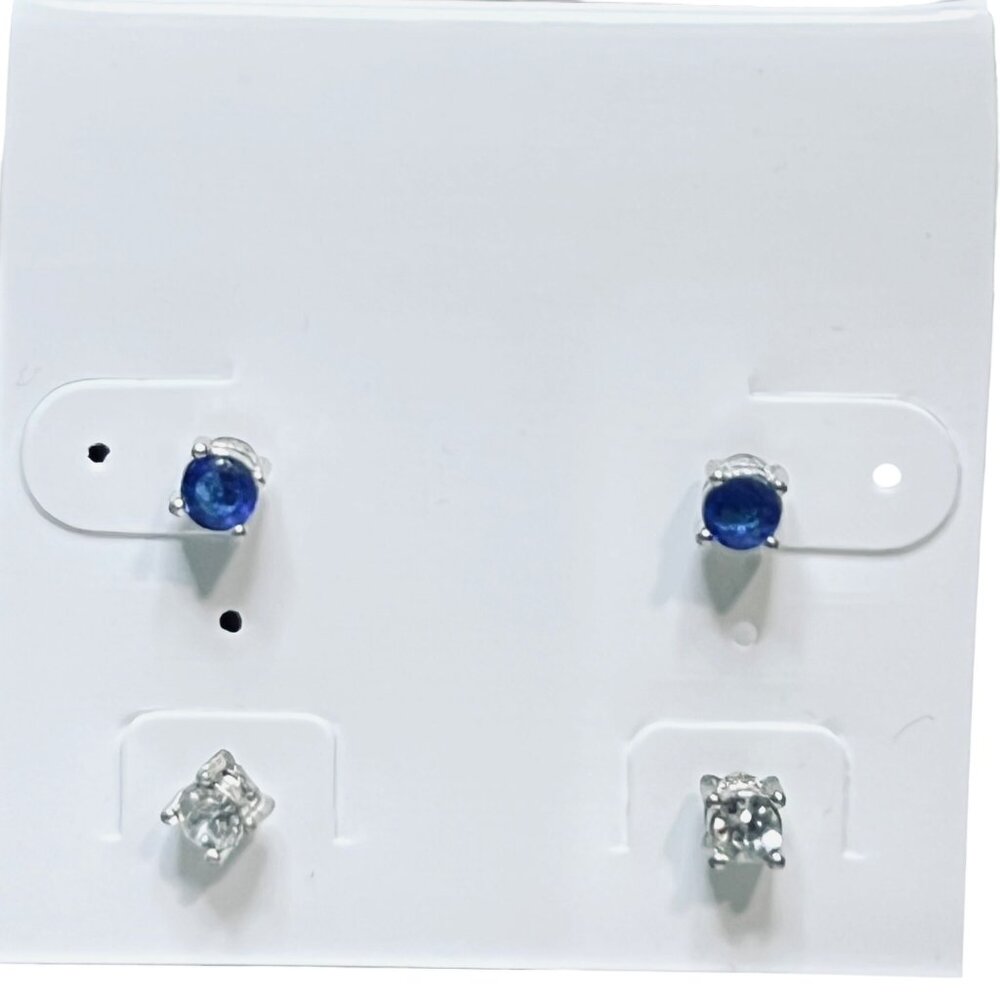 Nina Ricci Silver Tone, Blue & Clear Rhinestone Necklace & 2 Pair Earrings (5570 - Picture 3 of 8